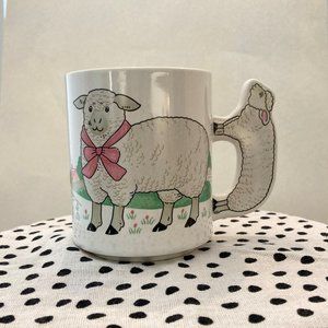 Lamb Coffee Mug, Mug with Lamb and Lamb Shaped Handle, Vintage Farmhouse Decor